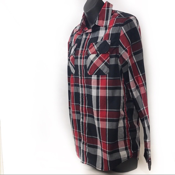 Tony HAWK Boys Shirt plaid button down Long sleeves red Black white size XL - Picture 2 of 10